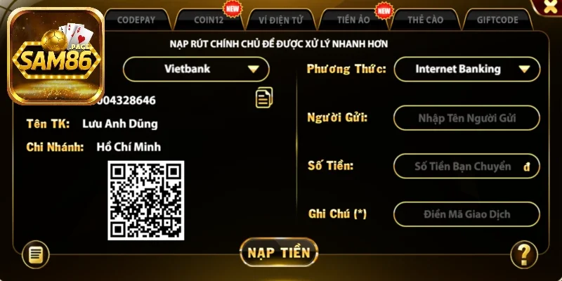 Nạp Tiền Sam86 - Chi Tiết Các Phương Thức Đơn Giản Nhất 1 Nạp tiền Sam86 bằng chuyển khoản ngân hàng