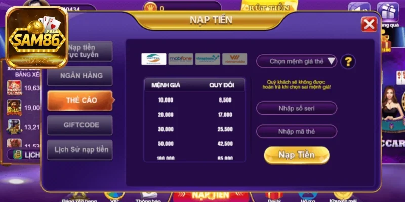 Hình thức giao dịch tại Sam86 phong phú và nhanh gọn